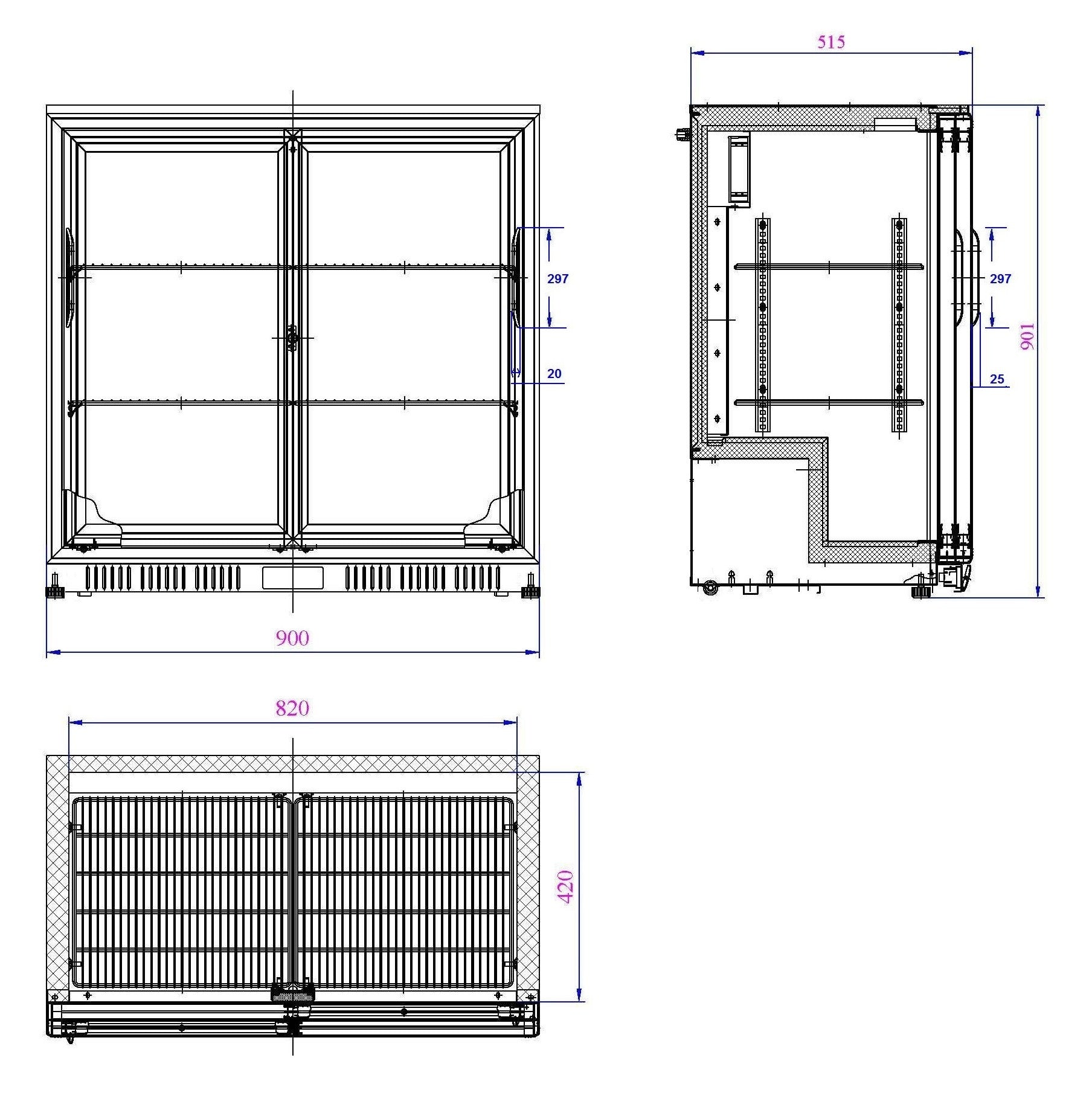 Arrière bar réfrigérée noir 2 portes coulissantes 900x520x900 mm 208 L 0.23 kW Combisteel - vue 2 - Arrière-bar réfrigéré pro CHR - Cuistéo