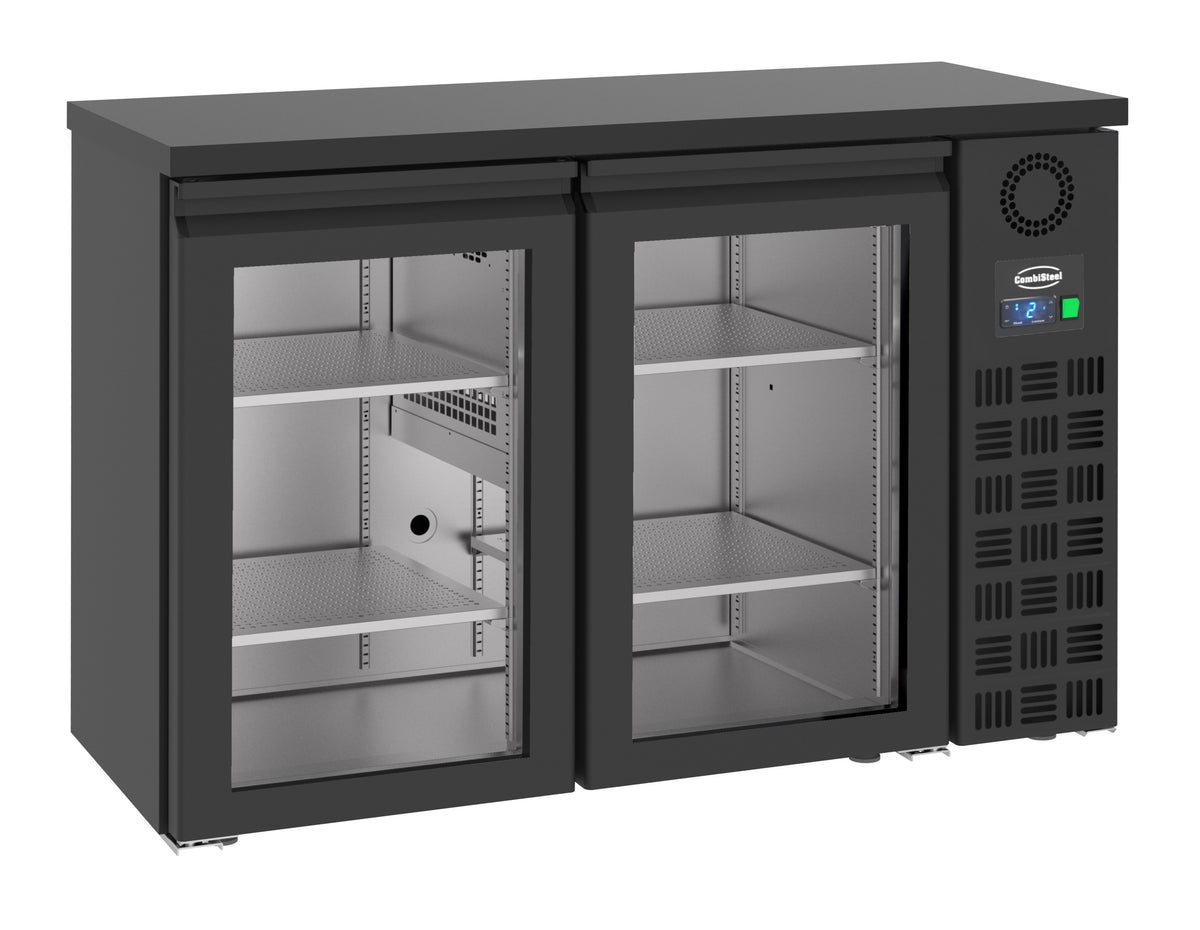 Arrière bar réfrigéré noir 2 portes en verre 1380x550x950 mm 320 L 0.36 kW Combisteel - Arrière-bar réfrigéré professionnel CHR - matériel cuisine pro - Cuistéo
