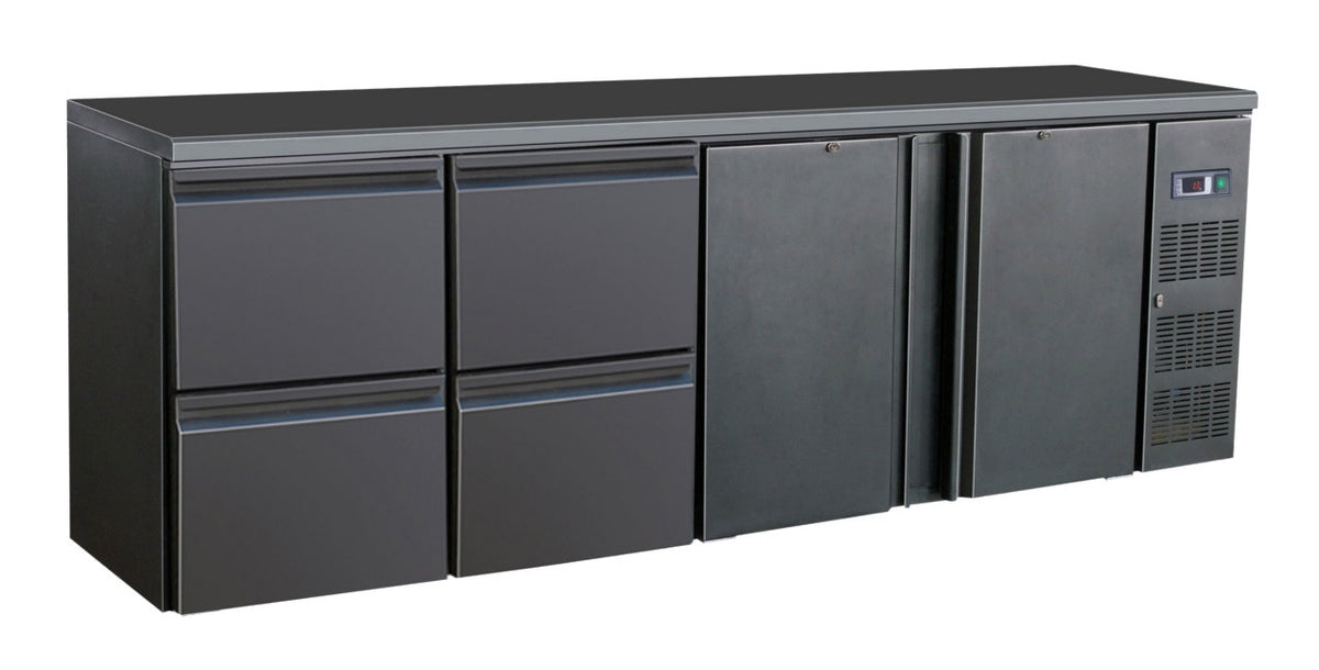 Arrière bar réfrigérée noir 2 portes et 2 tiroirs 2542x513x860 mm 698 L 0.44 kW Combisteel - Arrière-bar réfrigéré professionnel CHR - matériel cuisine pro - Cuistéo