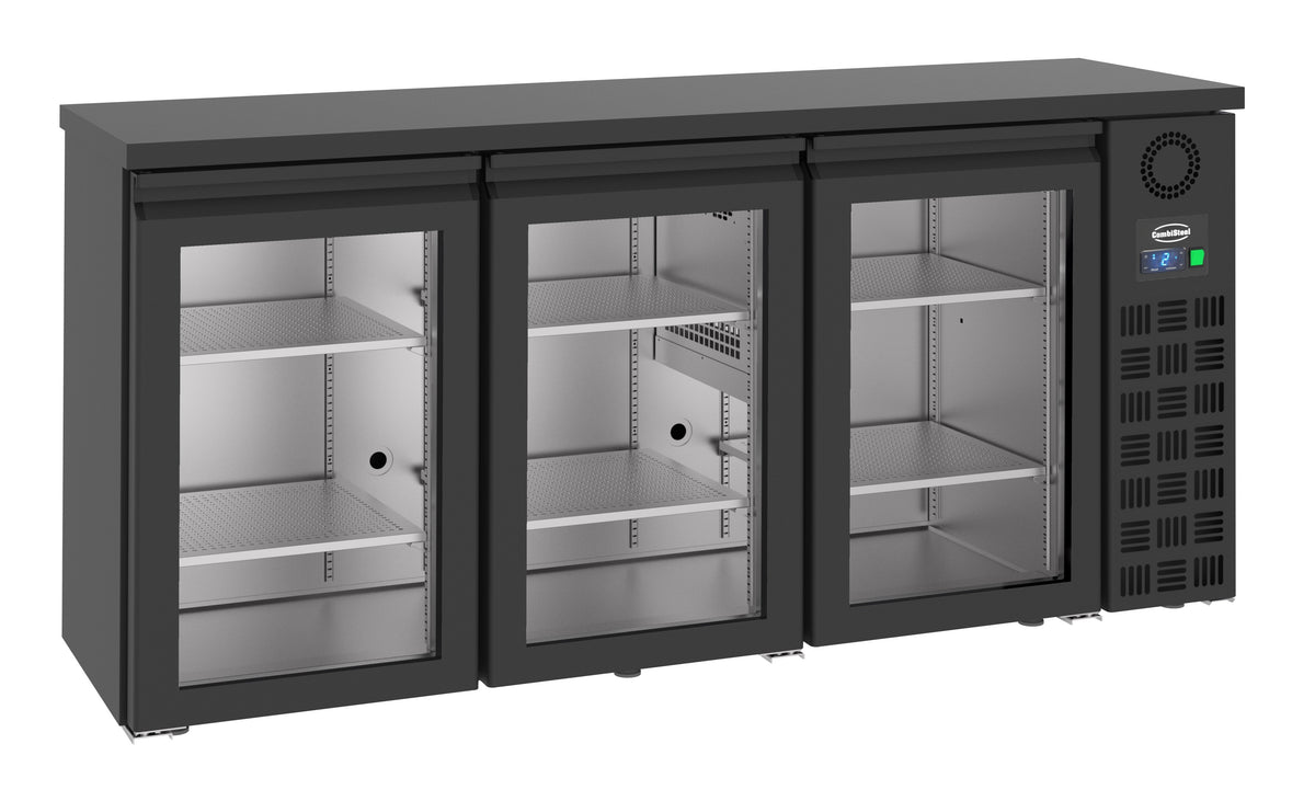 Arrière bar réfrigéré noir 3 portes en verre 1940x550x950 mm 500 L 0.46 kW Combisteel - Arrière-bar réfrigéré professionnel CHR - matériel cuisine pro - Cuistéo