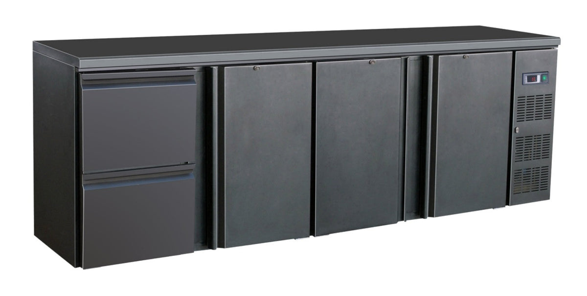 Arrière bar réfrigérée noir 3 portes et 2 tiroirs 2542x513x860 mm 698 L 0.44 kW Combisteel - Arrière-bar réfrigéré professionnel CHR - matériel cuisine pro - Cuistéo