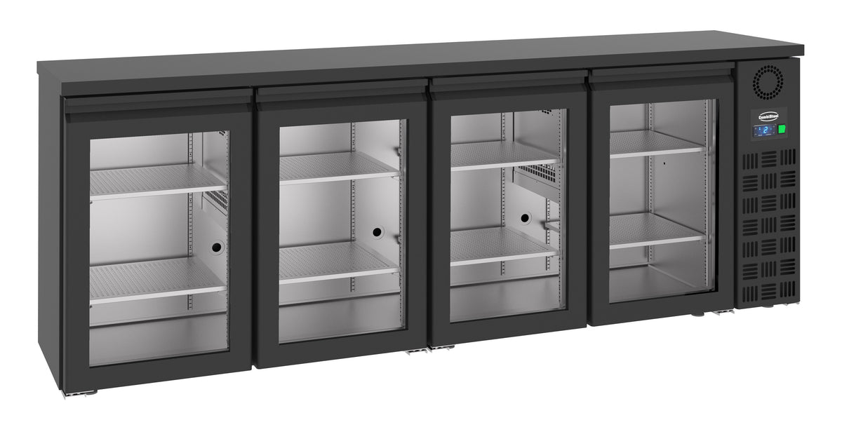 Arrière bar réfrigéré noir 4 portes en verre 2490x550x950 mm 680 L 0.56 kW Combisteel - Arrière-bar réfrigéré professionnel CHR - matériel cuisine pro - Cuistéo