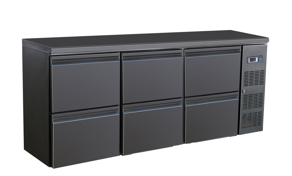 Arrière bar réfrigérée noir 6 tiroirs 2002x513x860 mm 537 L 0.28 kW Combisteel - Arrière-bar réfrigéré professionnel CHR - matériel cuisine pro - Cuistéo