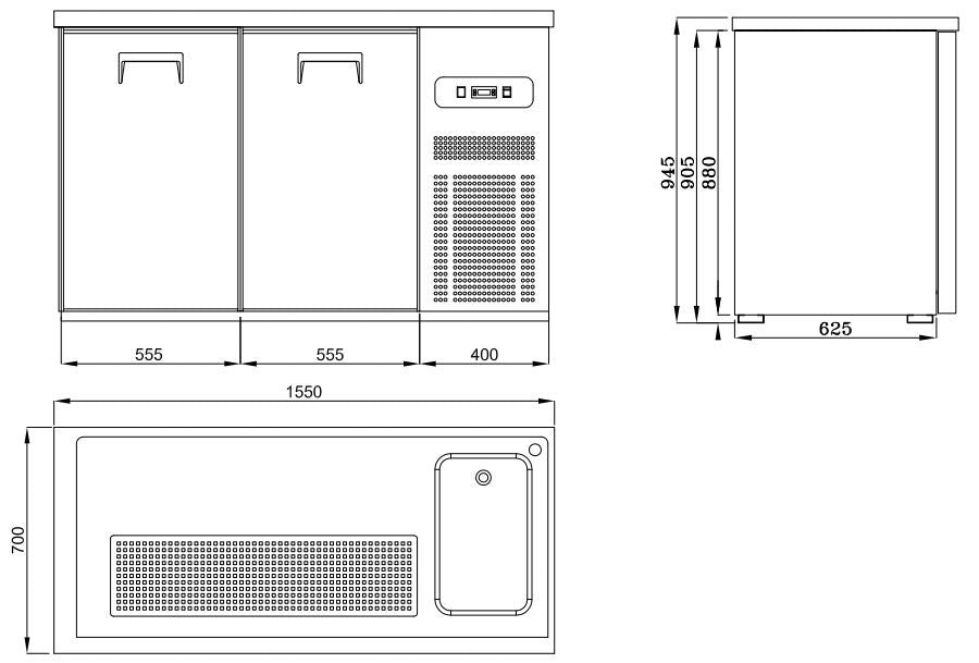 Refroidisseur de bière 2 portes acier inox 1550x700x950 mm 0.36 kW Combisteel - vue 3 - Refroidisseur de Bouteilles pro CHR - Cuistéo