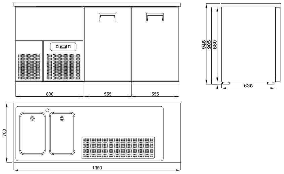 Refroidisseur de bière inox 2 portes 1950x700x950 mm 0.36 kW Combisteel - vue 3 - Refroidisseur de Bouteilles pro CHR - Cuistéo