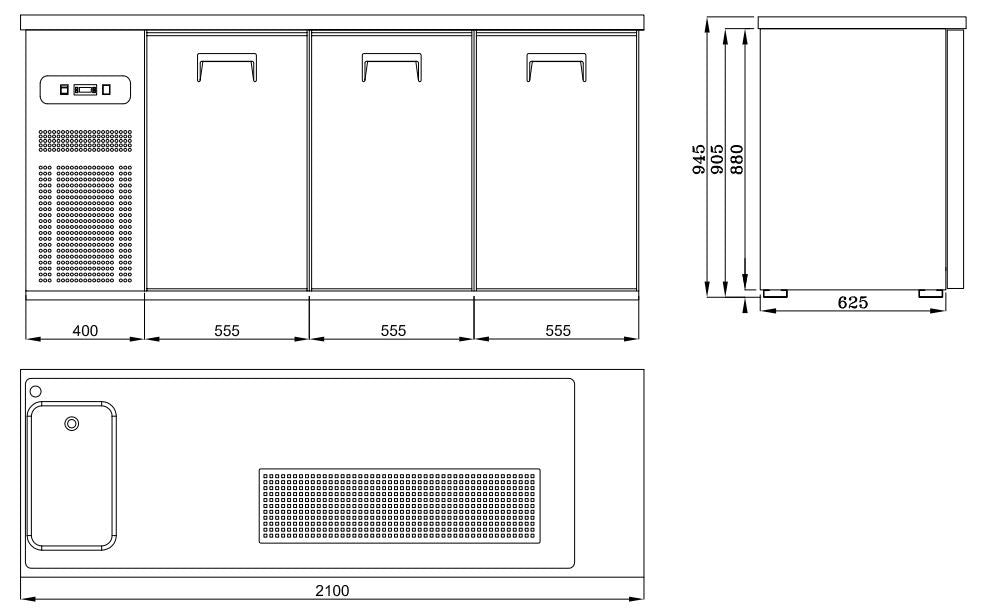 Refroidisseur de bière inox 3 portes 2100x700x950 mm 0.36 kW Combisteel - vue 3 - Refroidisseur de Bouteilles pro CHR - Cuistéo