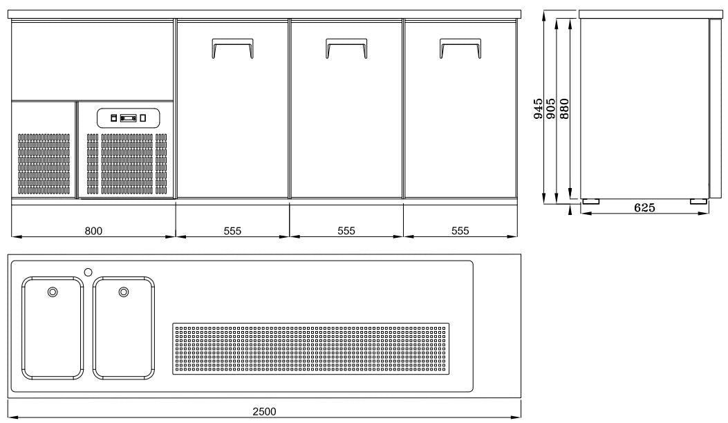 Refroidisseur de bière inox 3 portes 2l 2500x700x950 mm 0.46 kW Combisteel - vue 3 - Refroidisseur de Bouteilles pro CHR - Cuistéo