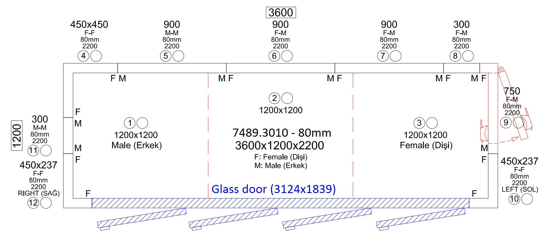 Chambre froide positive 4 portes en verre 7.5 L Combisteel - vue 2 - Vitrine réfrigérée murale pro CHR - Cuistéo