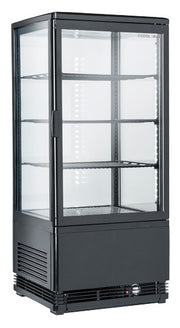 Vitrine réfrigérée - 78 L - 4 étages - Cadre noir - LED - Thermostat numérique - 3 étagères réglables - Cool Head 180 W Coolhead - Vitrine réfrigérée à poser professionnel CHR - matériel cuisine pro - Cuistéo