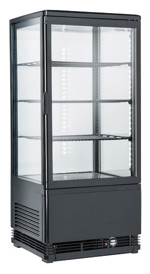 Vitrine réfrigérée - 78 L - 4 étages - Cadre noir - LED - Thermostat numérique - 3 étagères réglables - Cool Head 180 W Coolhead - Vitrine réfrigérée à poser professionnel CHR - matériel cuisine pro - Cuistéo
