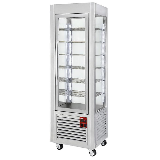 Vitrine panoramique 5 niveaux 360L inox - roues - Diamond