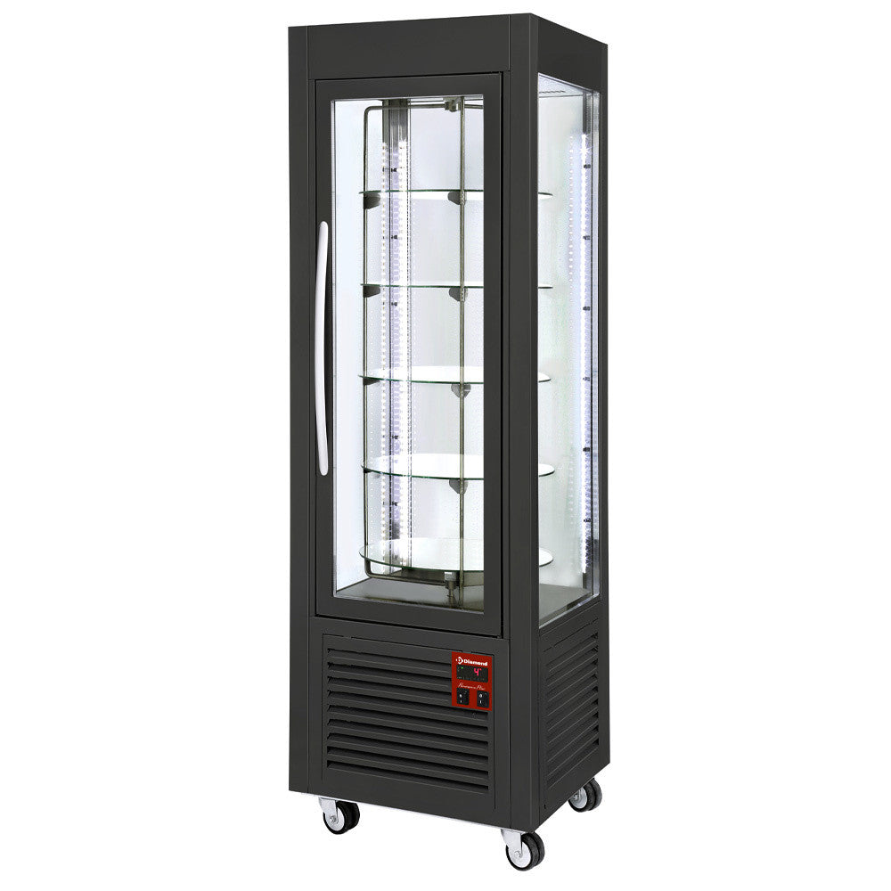 Vitrine panoramique 5 plateaux tournants 360L - roues - Diamond