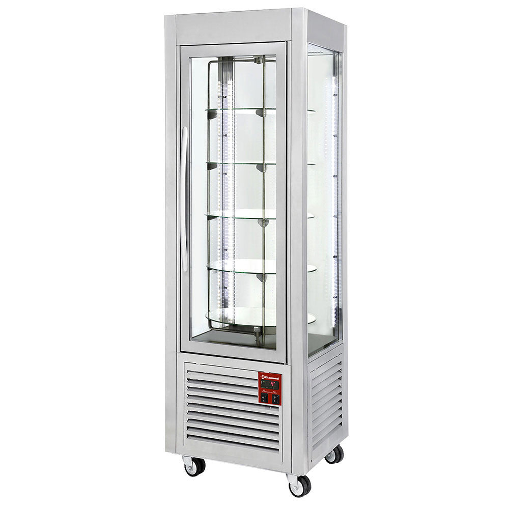 Vitrine panoramique 5 plateaux tournants 360L inox - Diamond