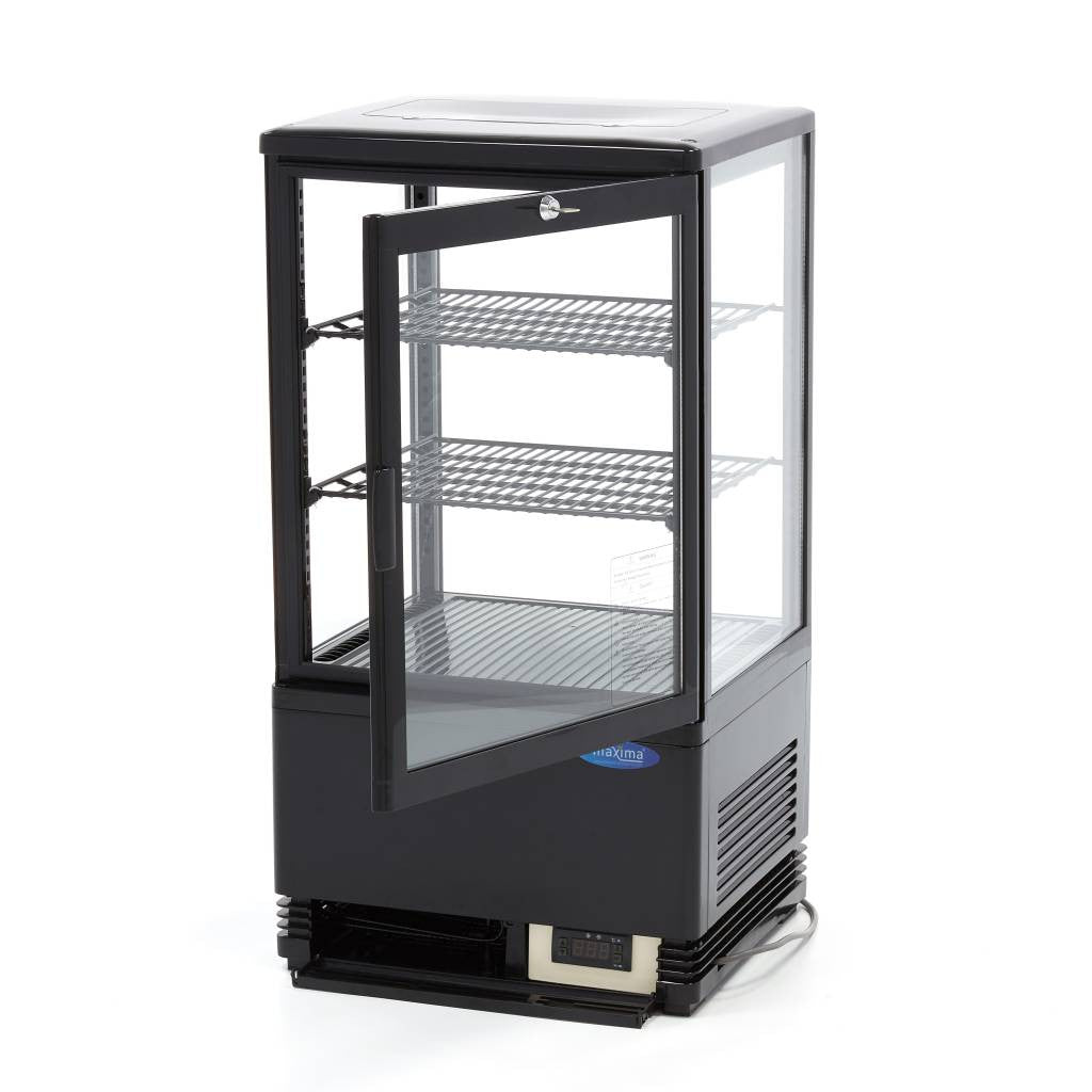 Réfrigérateur vitré - 58L - 43cm - Noir 180 W Maxima - vue 2 - Vitrine réfrigérée 4 faces pro CHR - Cuistéo
