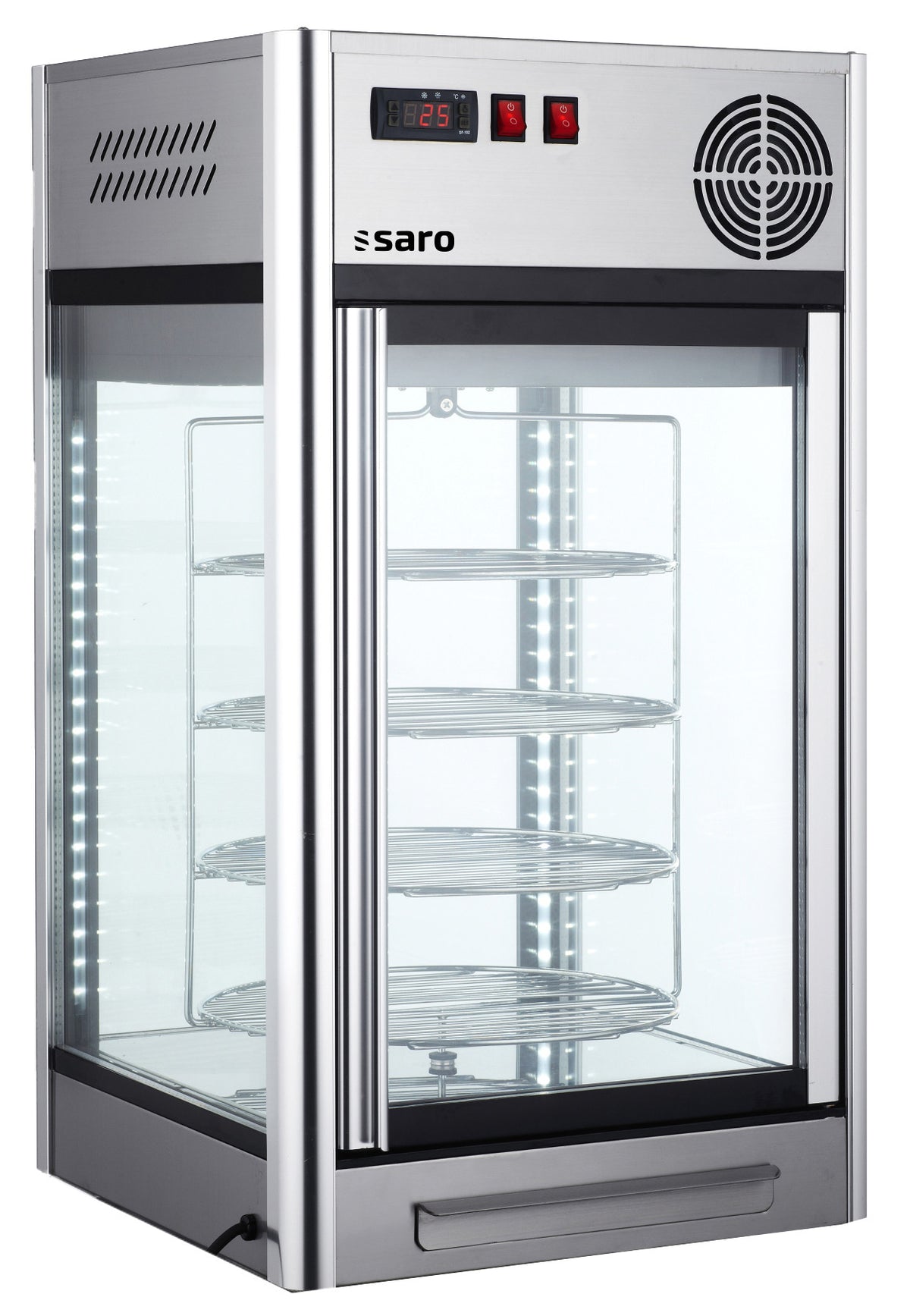 Vitrine à gâteaux - 108L - Température +2/+10°C - 4 grilles rotatives - Éclairage LED Saro - Vitrine réfrigérée 4 faces professionnel CHR - matériel cuisine pro - Cuistéo