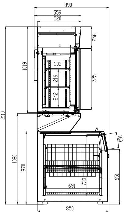 Chambre murale frigorifique - portes verre 2104x890x2110 mm 546 L 1.29 kW Combisteel - vue 2 - Vitrine réfrigérée horizontale pro CHR - Cuistéo