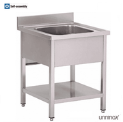 Plonge inox 1 bac avec étagère basse - L 600 x P 700 x H 850 mm - gamme Eco - Unninox