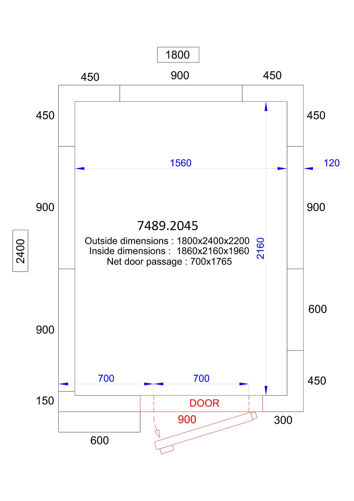 Chambre froide positive/négative 1800x2400x2200 6.6 L Combisteel - Chambre Froide Positive professionnel CHR - matériel cuisine pro - Cuistéo