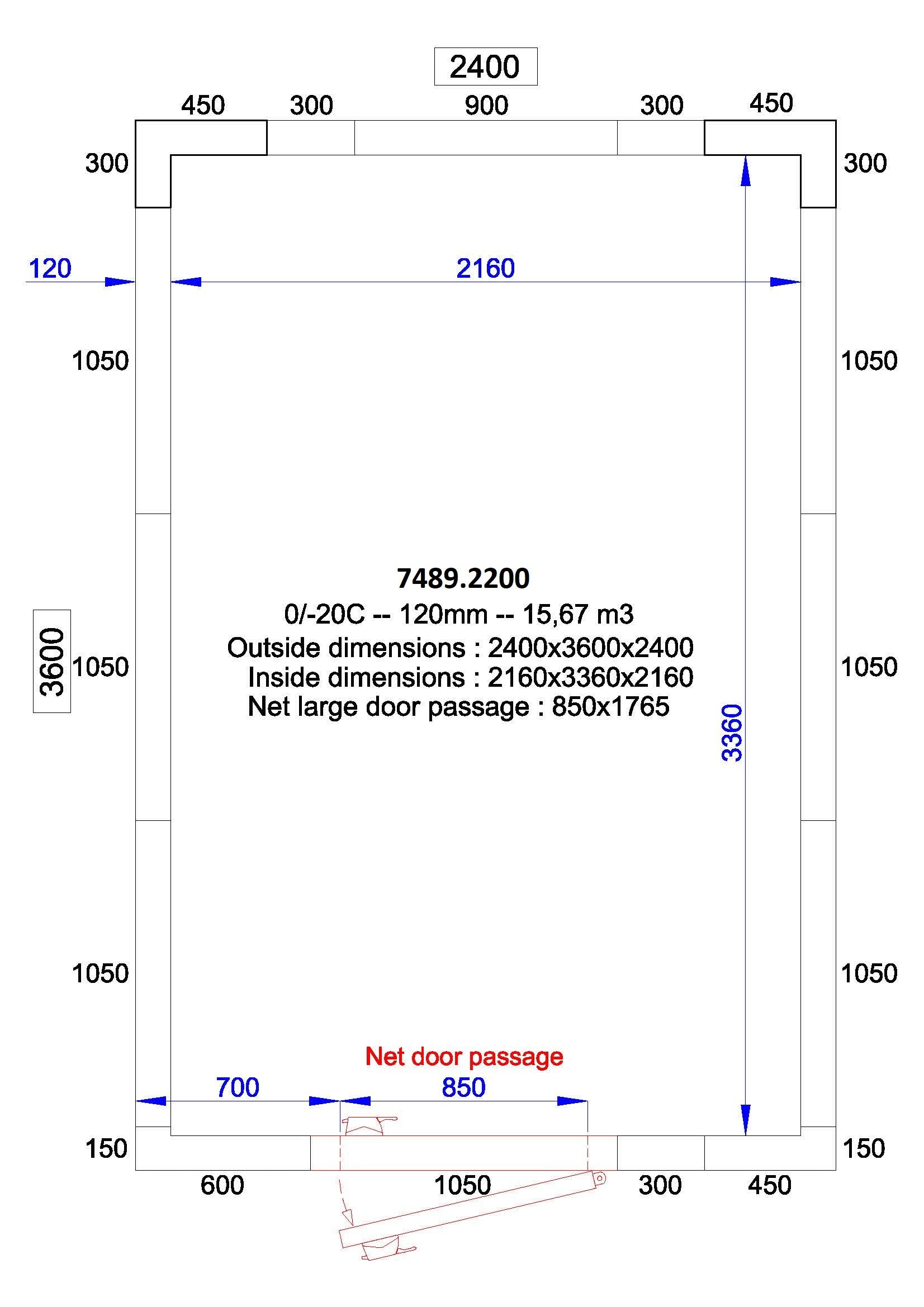 Chambre froide positive/negative 2400x3600x2400 - 120 mm 15.6 L Combisteel - Chambre Froide Positive professionnel CHR - matériel cuisine pro - Cuistéo