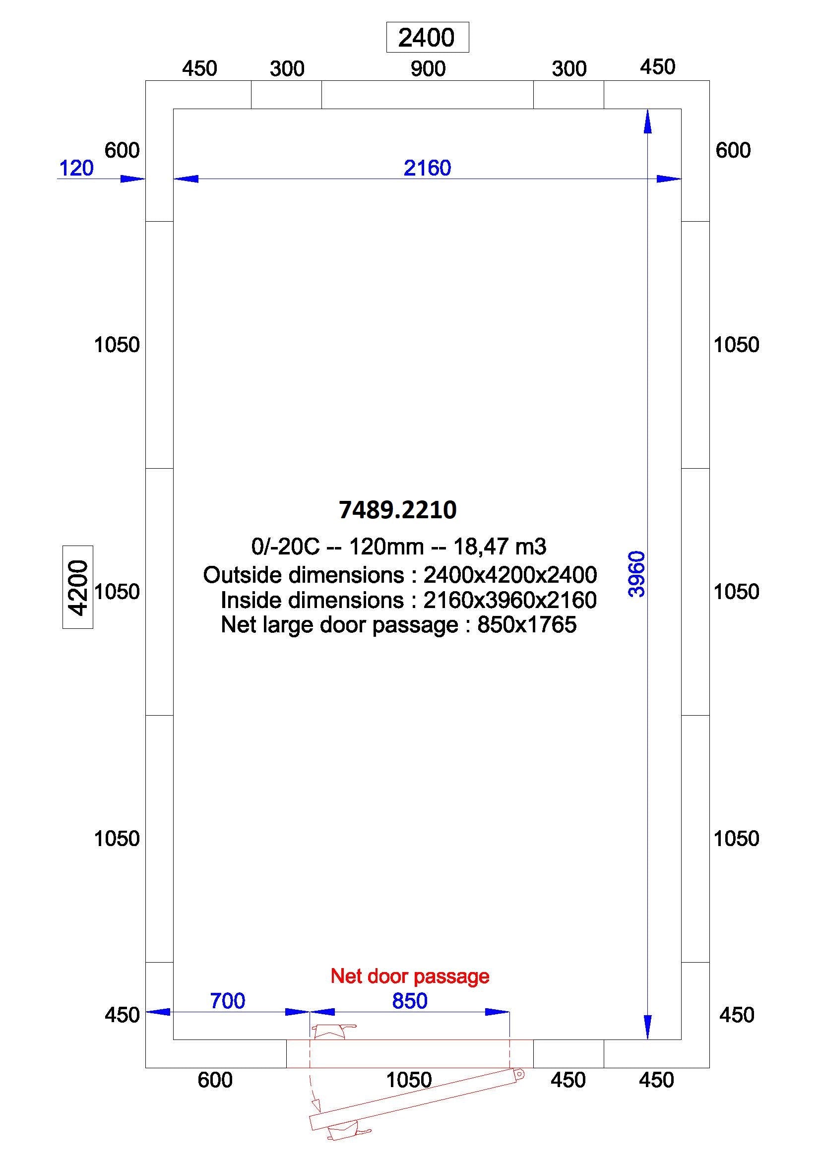 Chambre froide positive/negative 2400x4200x2400 - 120 mm 18.4 L Combisteel - Chambre Froide Positive professionnel CHR - matériel cuisine pro - Cuistéo