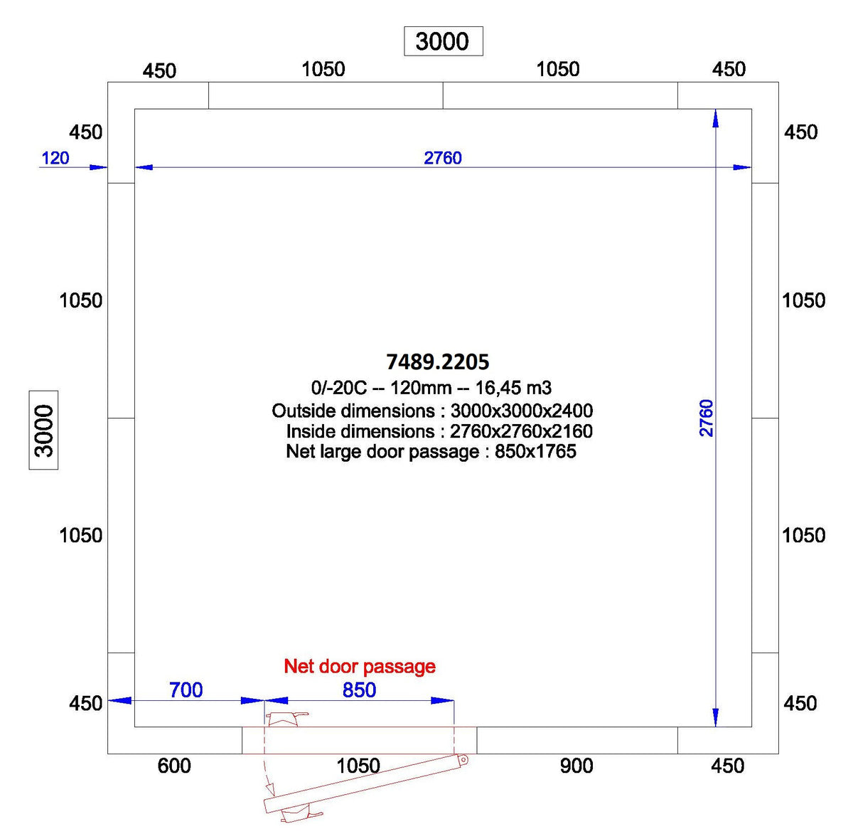 Chambre froide positive/negative 3000x3000x2400 16.4 L Combisteel - Chambre Froide Positive professionnel CHR - matériel cuisine pro - Cuistéo