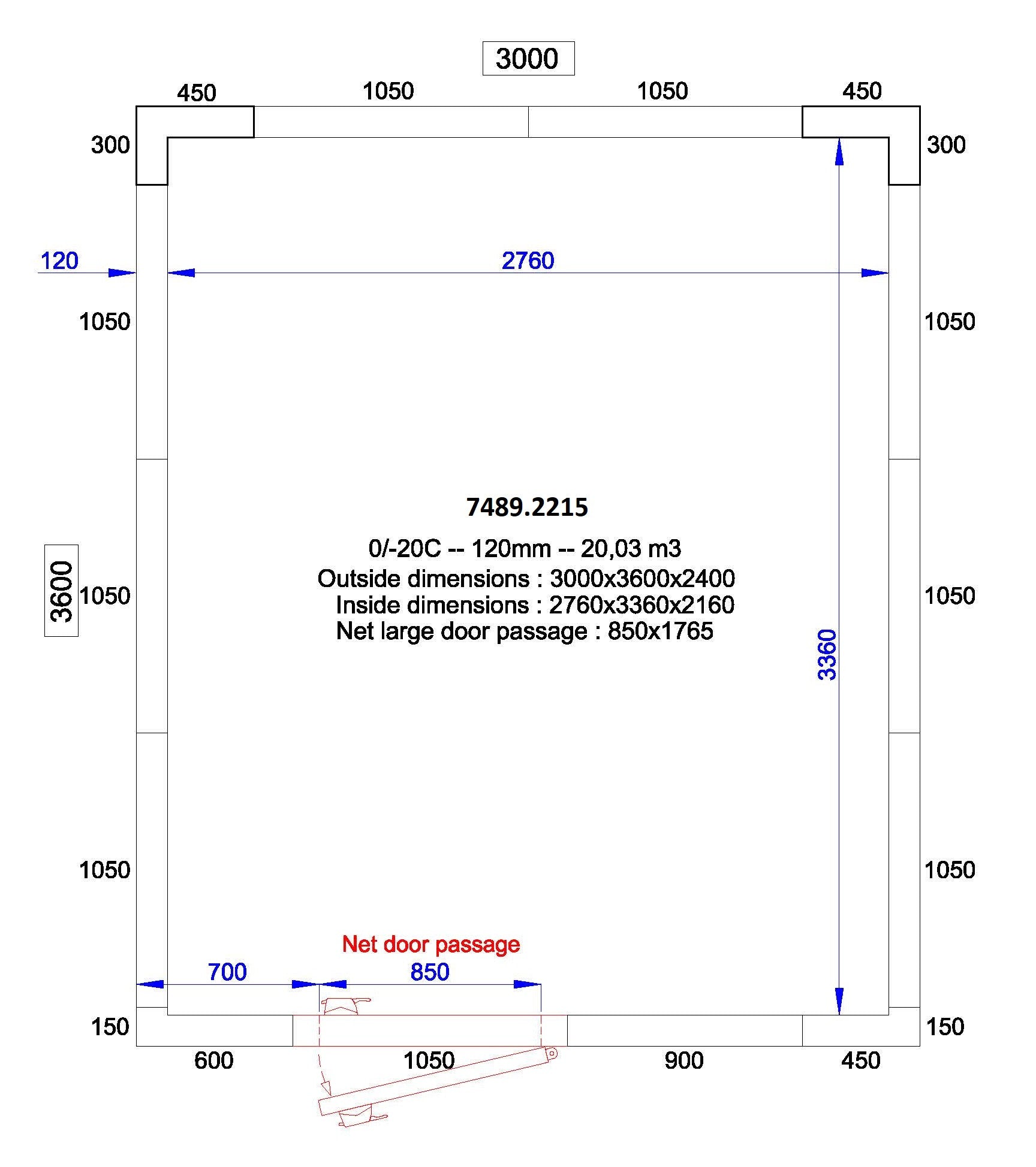 Chambre froide positive/negative 3000x3600x2400 - 120 mm 20 L Combisteel - Chambre Froide Positive professionnel CHR - matériel cuisine pro - Cuistéo