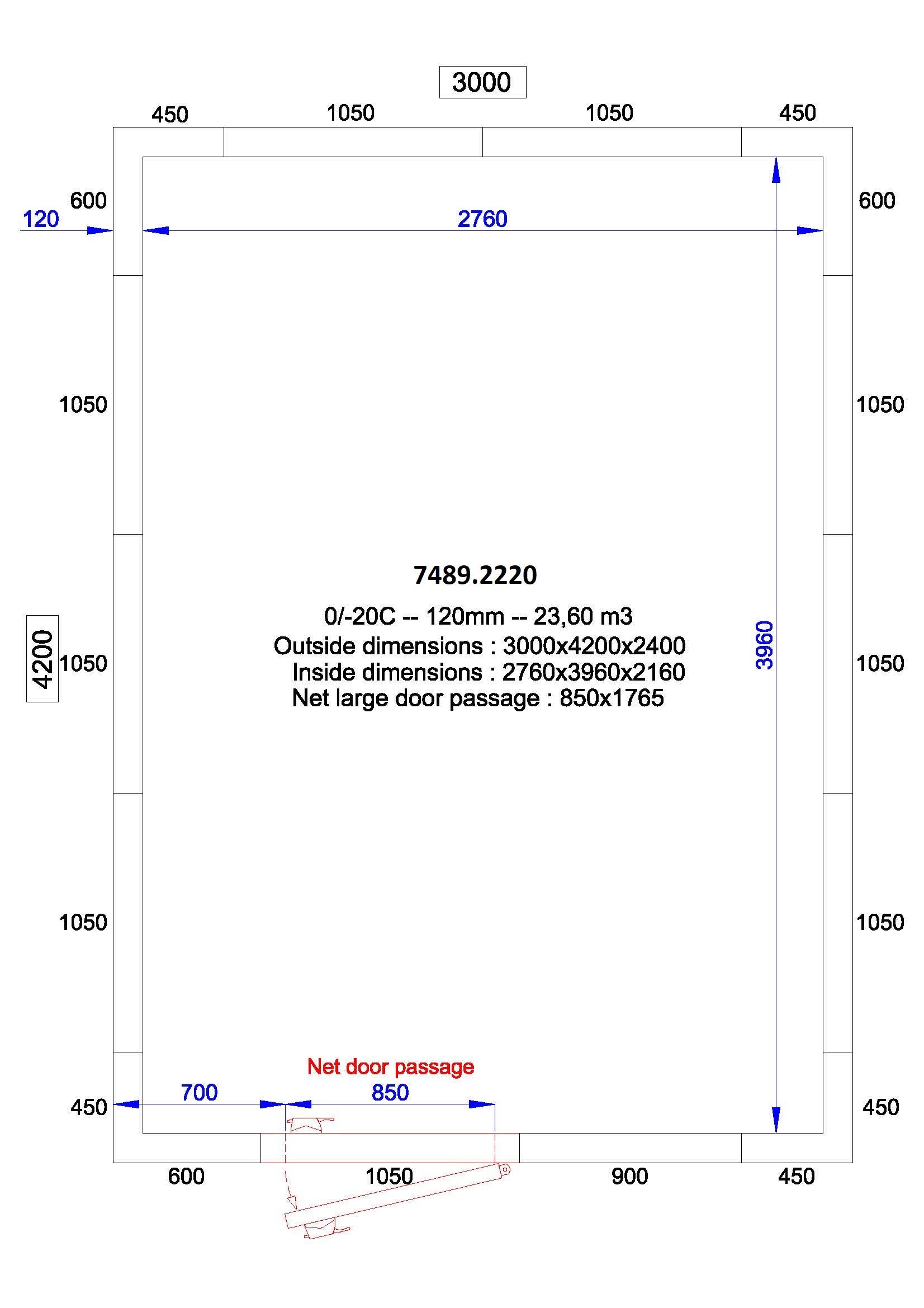Chambre froide positive/negative 3000x4200x2400 - 120 mm 23.6 L Combisteel - Chambre Froide Positive professionnel CHR - matériel cuisine pro - Cuistéo