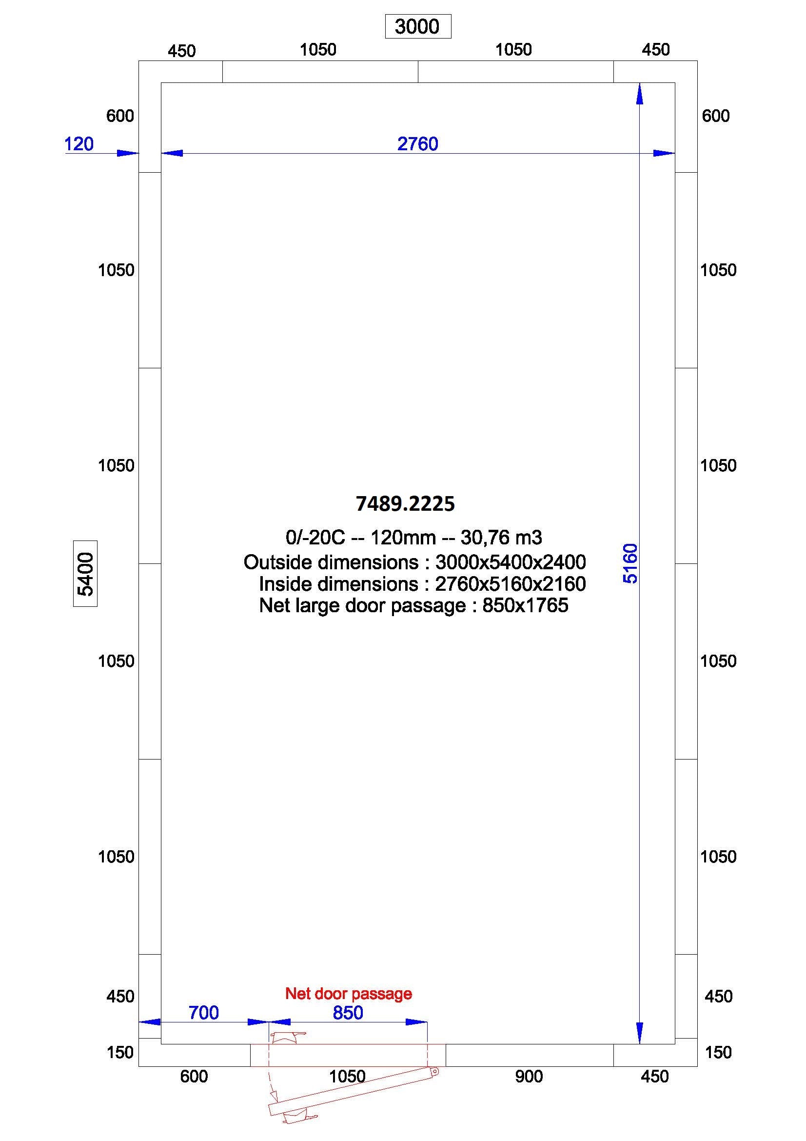 Chambre froide positive/negative 3000x5400x2400 - 120 mm 30.7 L Combisteel - Chambre Froide Positive professionnel CHR - matériel cuisine pro - Cuistéo