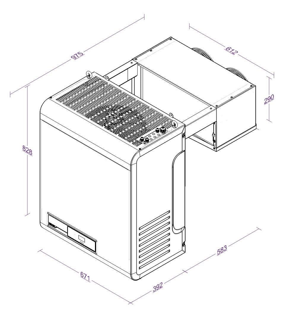 Moteur de chambre froide type positif 13.2 - 27.6 m3 671x975x828 mm 13.2 L 0.99 kW Combisteel - vue 3 - Groupe Positif pro CHR - Cuistéo