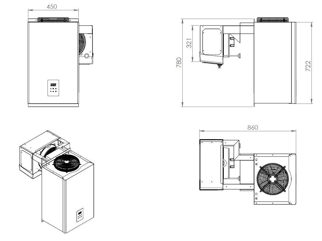 Moteur de chambre froide type positif 4.1 - 6.5 m3 450x860x780 mm 4.1 L 0.65 kW Combisteel - vue 2 - Groupe Positif pro CHR - Cuistéo