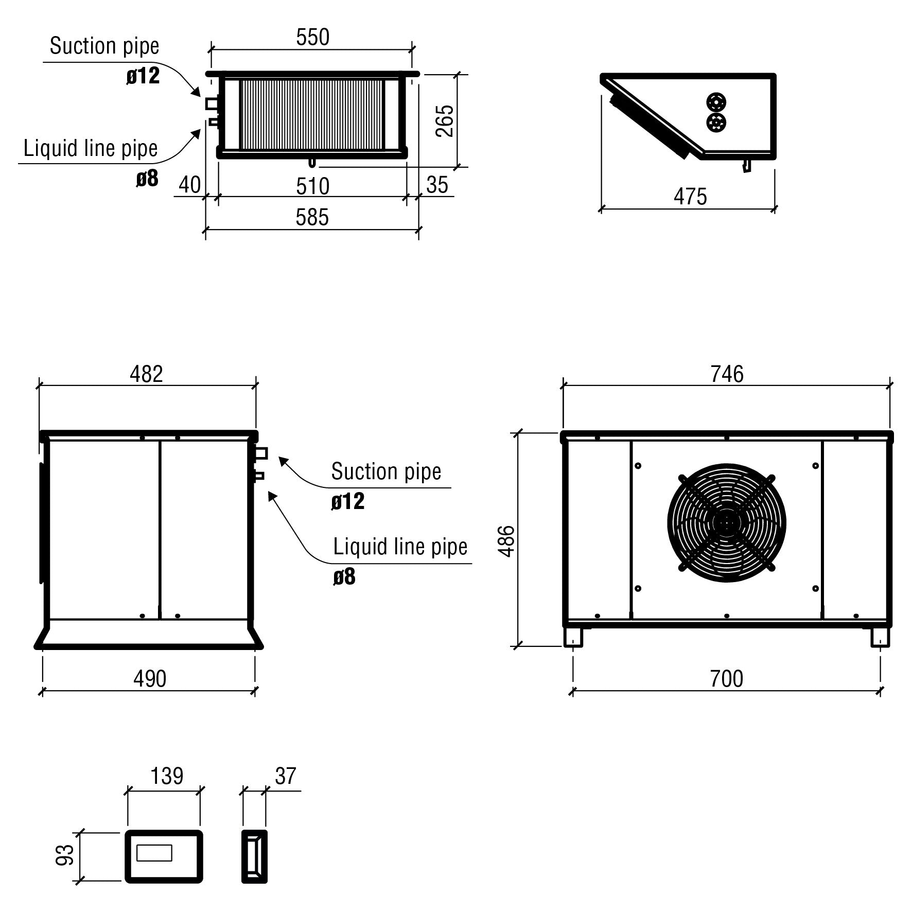 Unité refroidissement split type positif 9.81-26.17 m3 746x482x486 mm 9.81 L 1.19 kW Combisteel - vue 2 - Groupe Positif pro CHR - Cuistéo