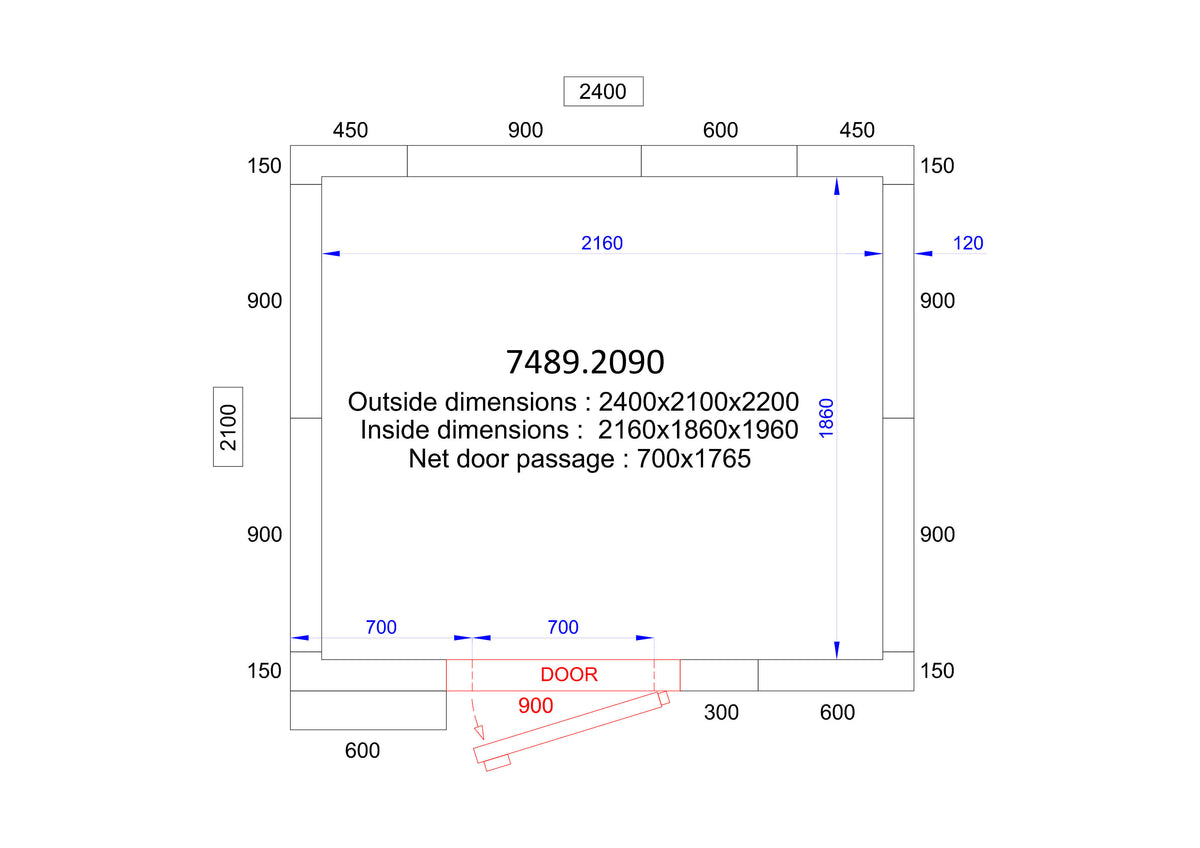Chambre froide positive avec groupe 2400x2100x2200 7.9 L Combisteel - Chambre Froide Positive professionnel CHR - matériel cuisine pro - Cuistéo