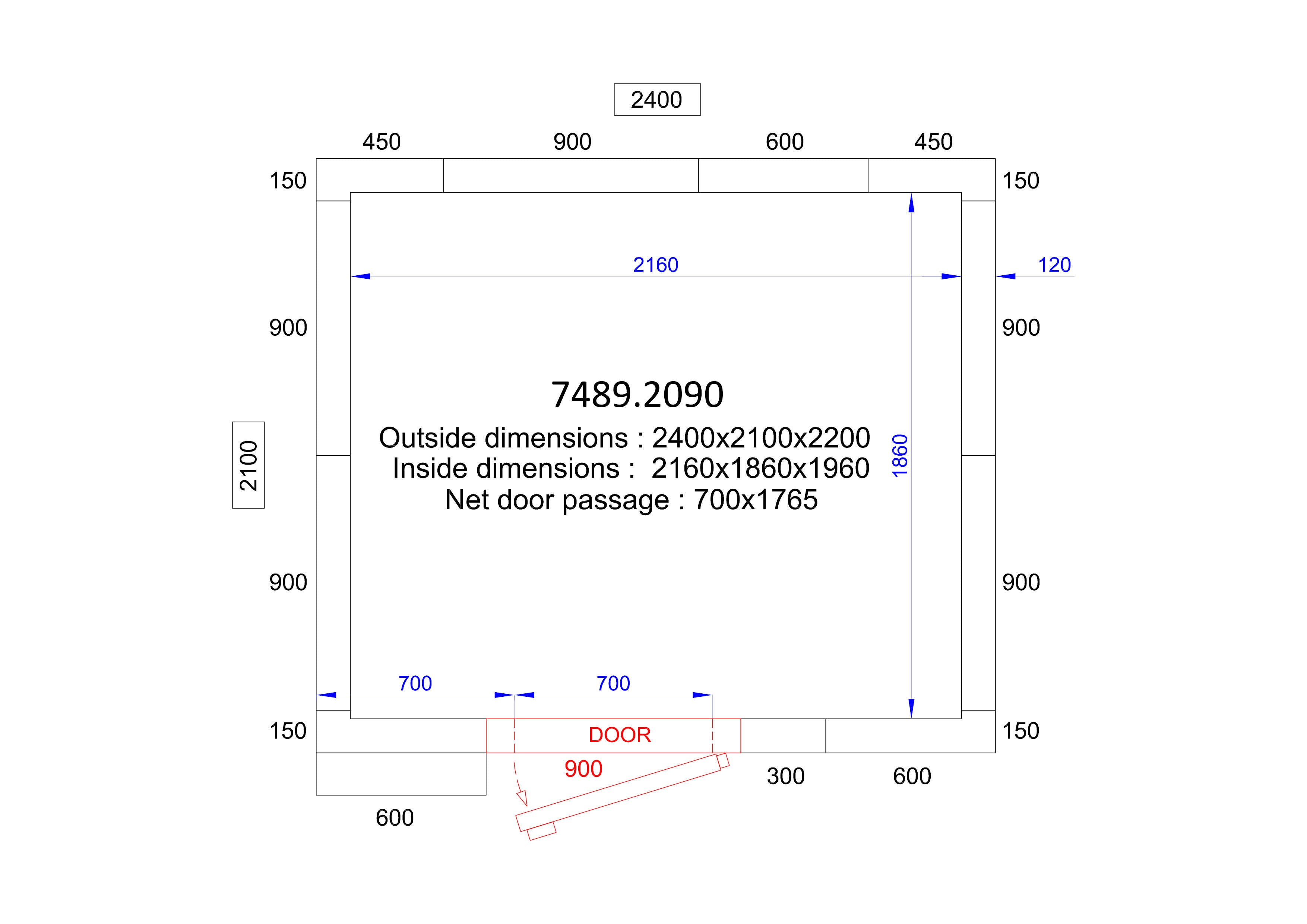 Chambre froide positive avec groupe 2400x2100x2200 7.9 L Combisteel - Chambre Froide Positive professionnel CHR - matériel cuisine pro - Cuistéo