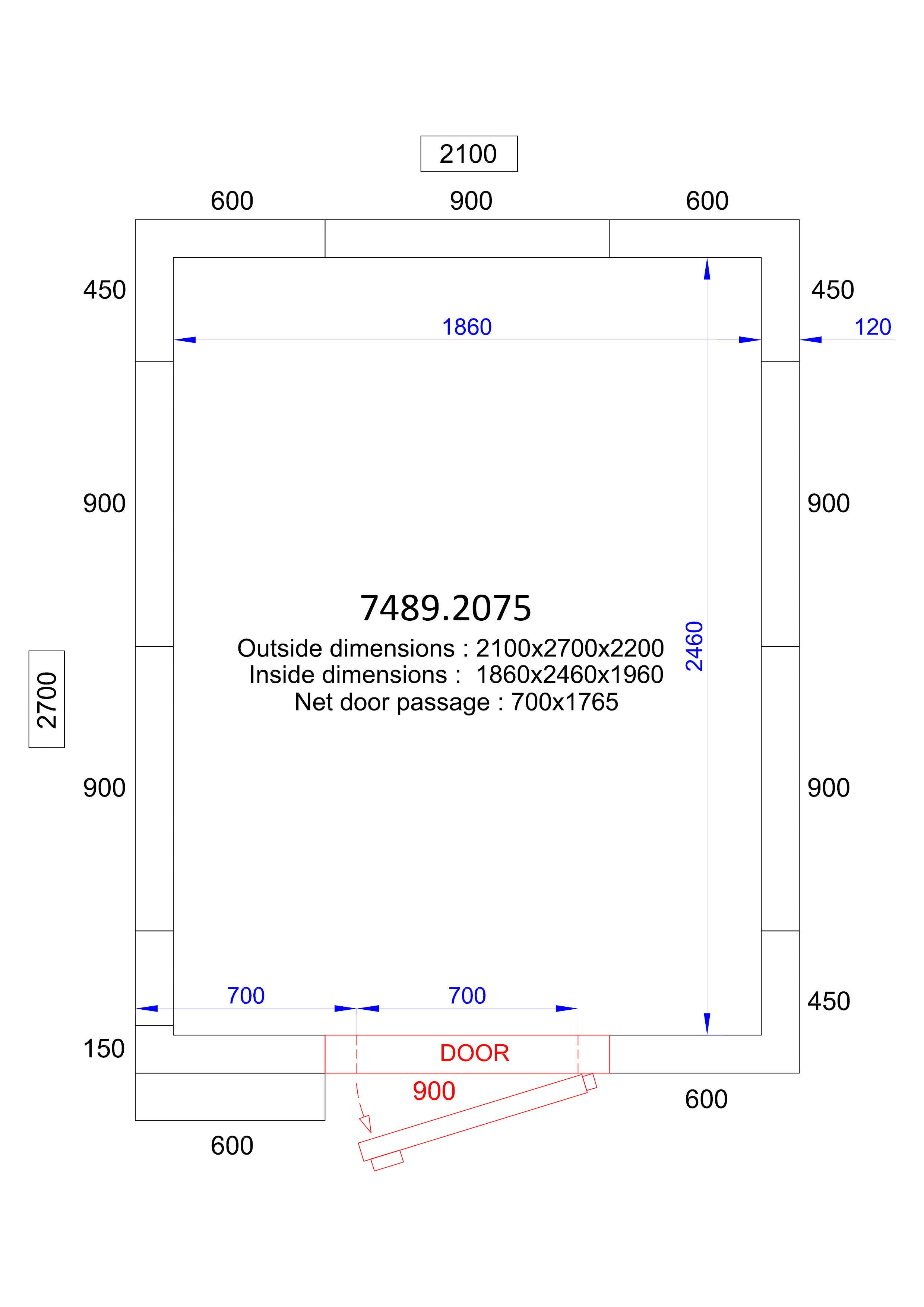Chambre froide positive avec groupe 2100x2700x2200 9 L Combisteel - Chambre Froide Positive professionnel CHR - matériel cuisine pro - Cuistéo
