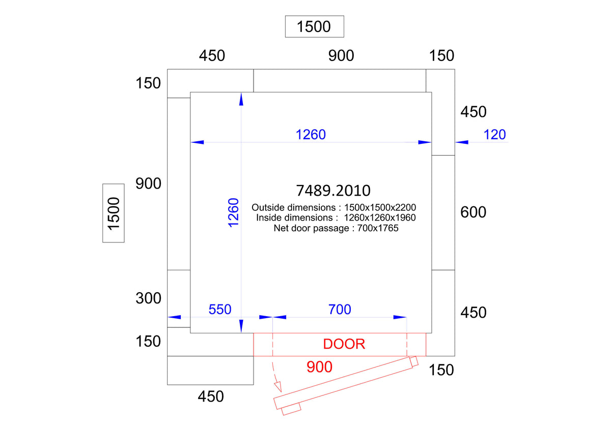 Chambre froide positive - 3,1 m³ - 1500x1500x2200 mm - Isolation 120 mm - Porte 700 mm 3.1 L Combisteel - Chambre Froide Positive professionnel CHR - matériel cuisine pro - Cuistéo