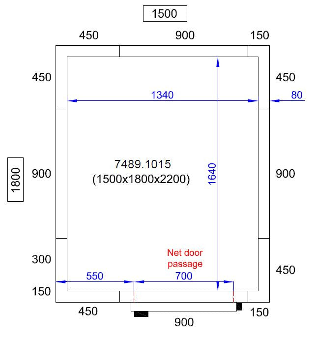 Chambre froide négative - 4,5 m³ - 1500x1800x2200 mm - Isolation 80 mm - Porte 700 mm 4.5 L Combisteel - Chambre Froide Négative professionnel CHR - matériel cuisine pro - Cuistéo