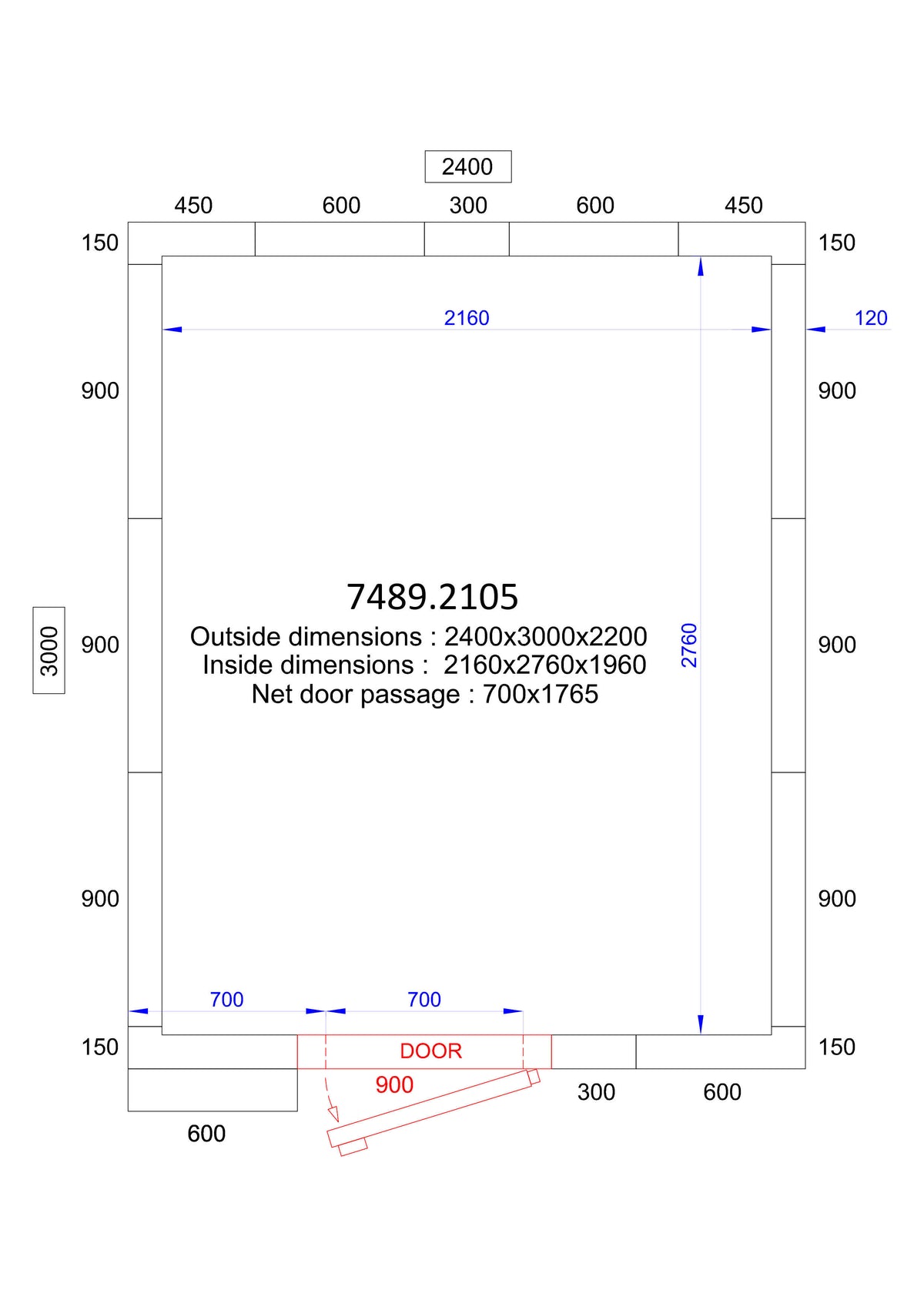 Chambre froide négative avec groupe 2400x3000x2200 11.7 L Combisteel - Chambre Froide professionnel CHR - matériel cuisine pro - Cuistéo