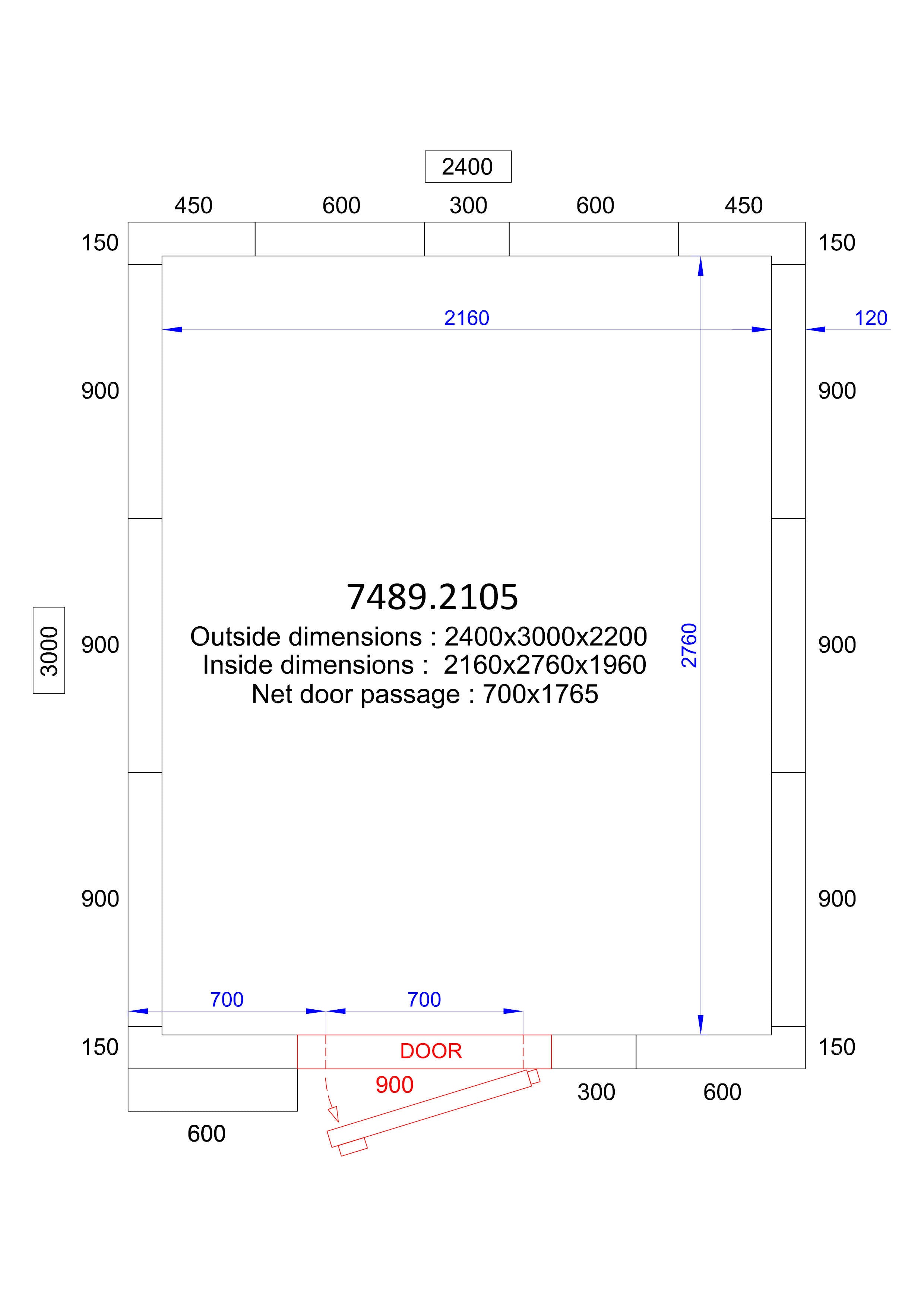 Chambre froide négative avec groupe 2400x3000x2200 11.7 L Combisteel - Chambre Froide professionnel CHR - matériel cuisine pro - Cuistéo
