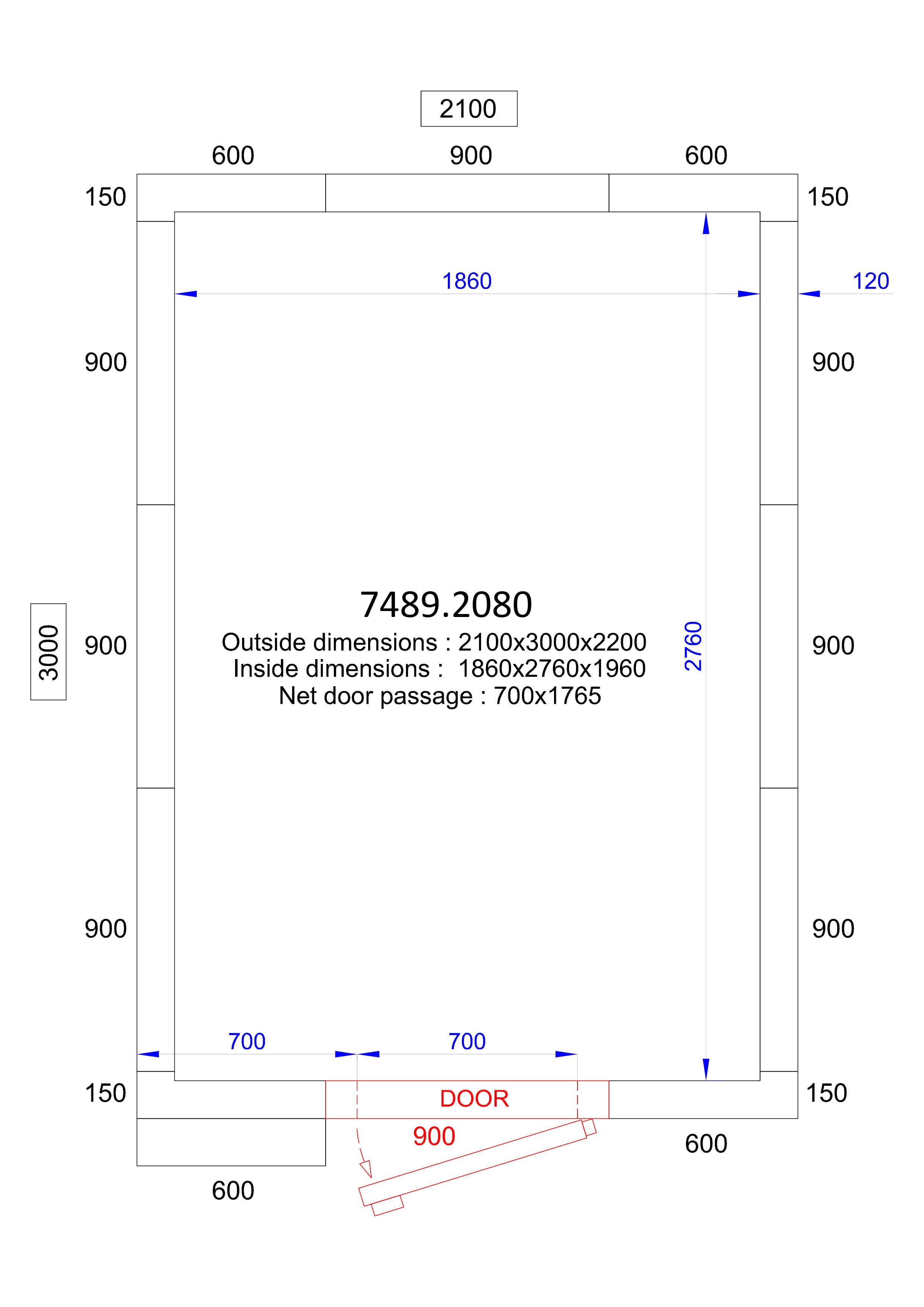 Chambre froide négative avec groupe 2100x3000x2200 10.1 L Combisteel - Chambre Froide professionnel CHR - matériel cuisine pro - Cuistéo