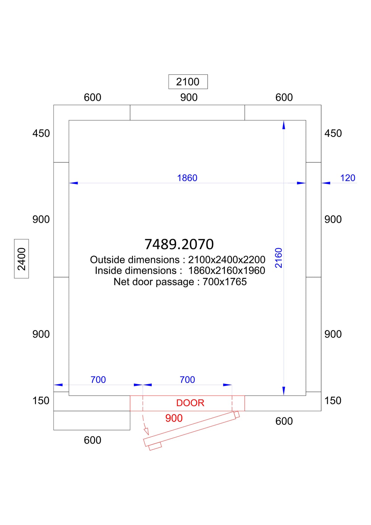Chambre froide négative avec groupe 2100x2400x2200 7.9 L Combisteel - Chambre Froide professionnel CHR - matériel cuisine pro - Cuistéo