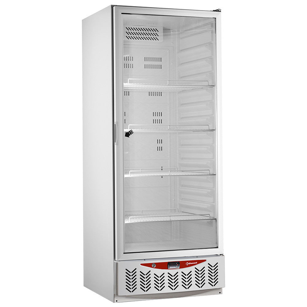 Frigo ventilé avec porte vitrée 525L compatible GN2/1+600x400 finition blanche classe B - Diamond