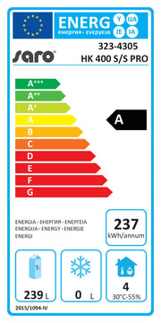 Réfrigérateur professionnel 361 litres avec refroidissement ventilé porte verrouillable éco A - Saro