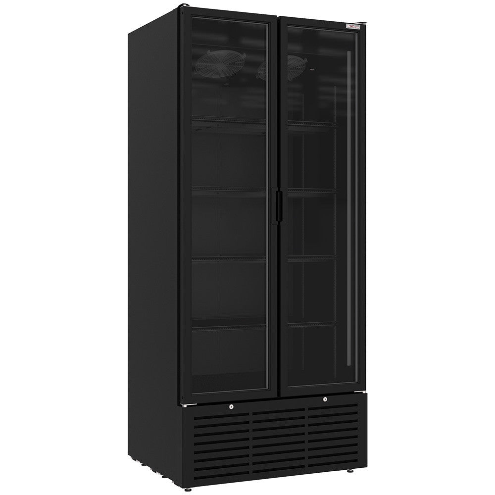 Vitrine ventilée positive 804 litres, 2 portes battantes, NOIRE - Diverso