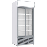 Vitrine ventilée positive, 783 litres, 2 portes coulissantes, avec caisson lumineux, BLANCHE - Diverso