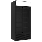 Vitrine ventilée positive, 783 litres, 2 portes coulissantes, avec caisson lumineux, NOIRE - Diverso