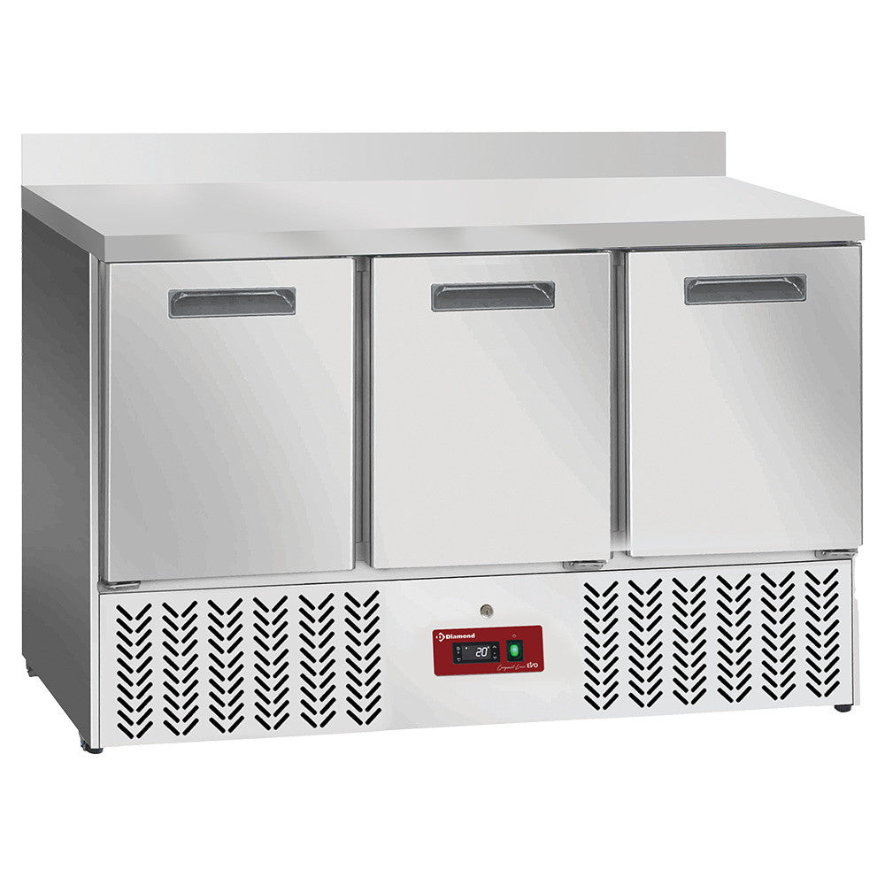 Table frigorifique , 3 portes GN 1/1, avec dosseret - Diamond