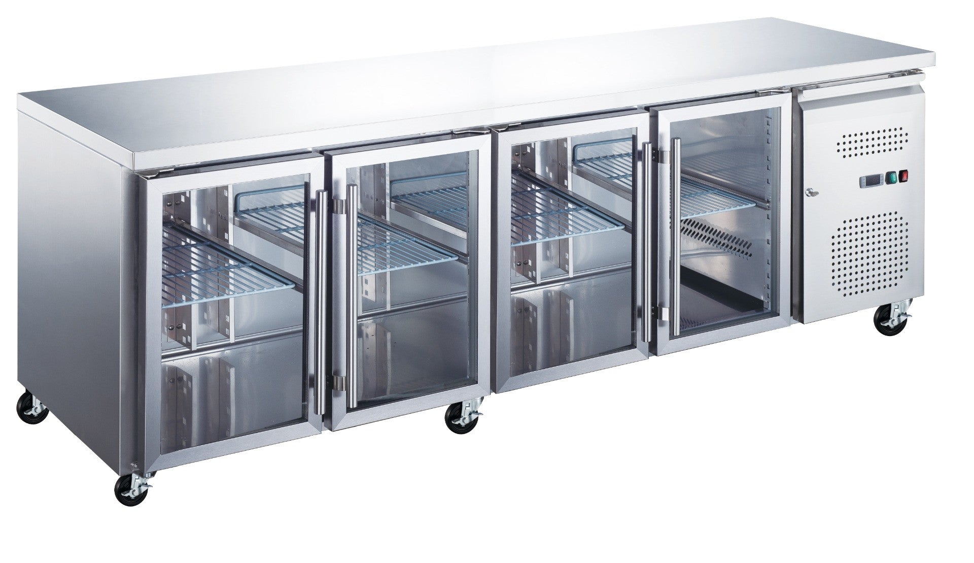 Table réfrigérée - 223 cm - 4 portes vitrées inox 553 L 345 W Maxima - Table réfrigérée professionnel CHR - matériel cuisine pro - Cuistéo