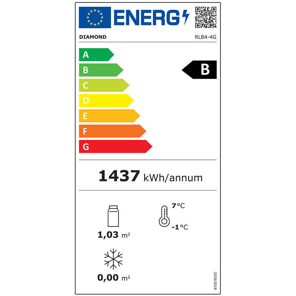 Refroidisseur de bouteilles 4 portes vitrées, 620 litres, pieds réglables - Diamond