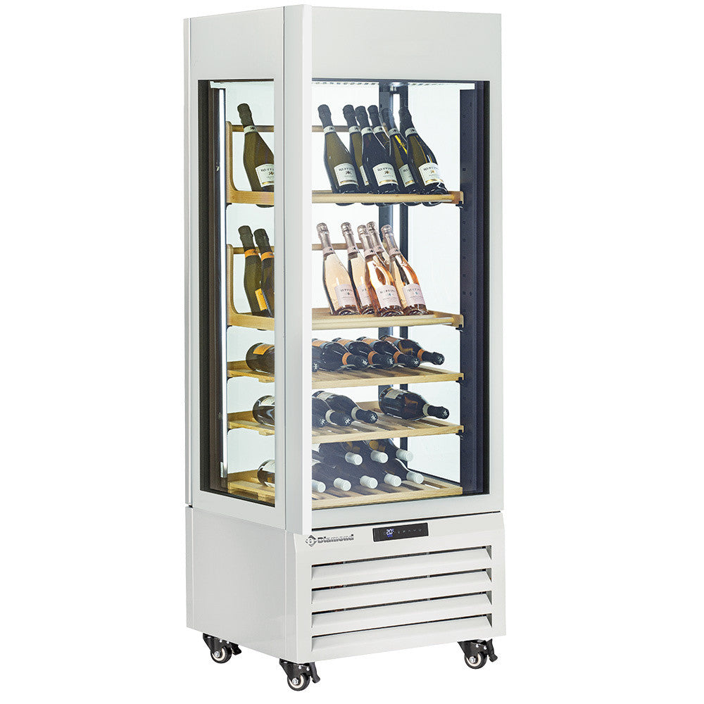 Vitrine "FULL vitrée" 440 Lt., 1 niveau + 4 étagères, ventilée - WINE - BLANC - Diamond