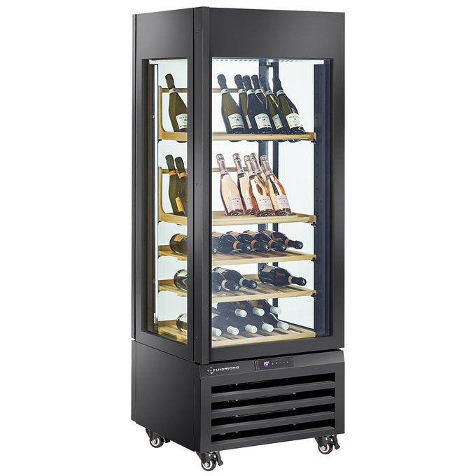 Vitrine "FULL vitrée" 440 Lt., 1 niveau + 4 étagères, ventilée - WINE - NOIR - Diamond